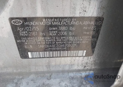 2016 Hyundai Elantra Se z USA, uszkodzony, nr VIN 5NPDH4AE2GH670920